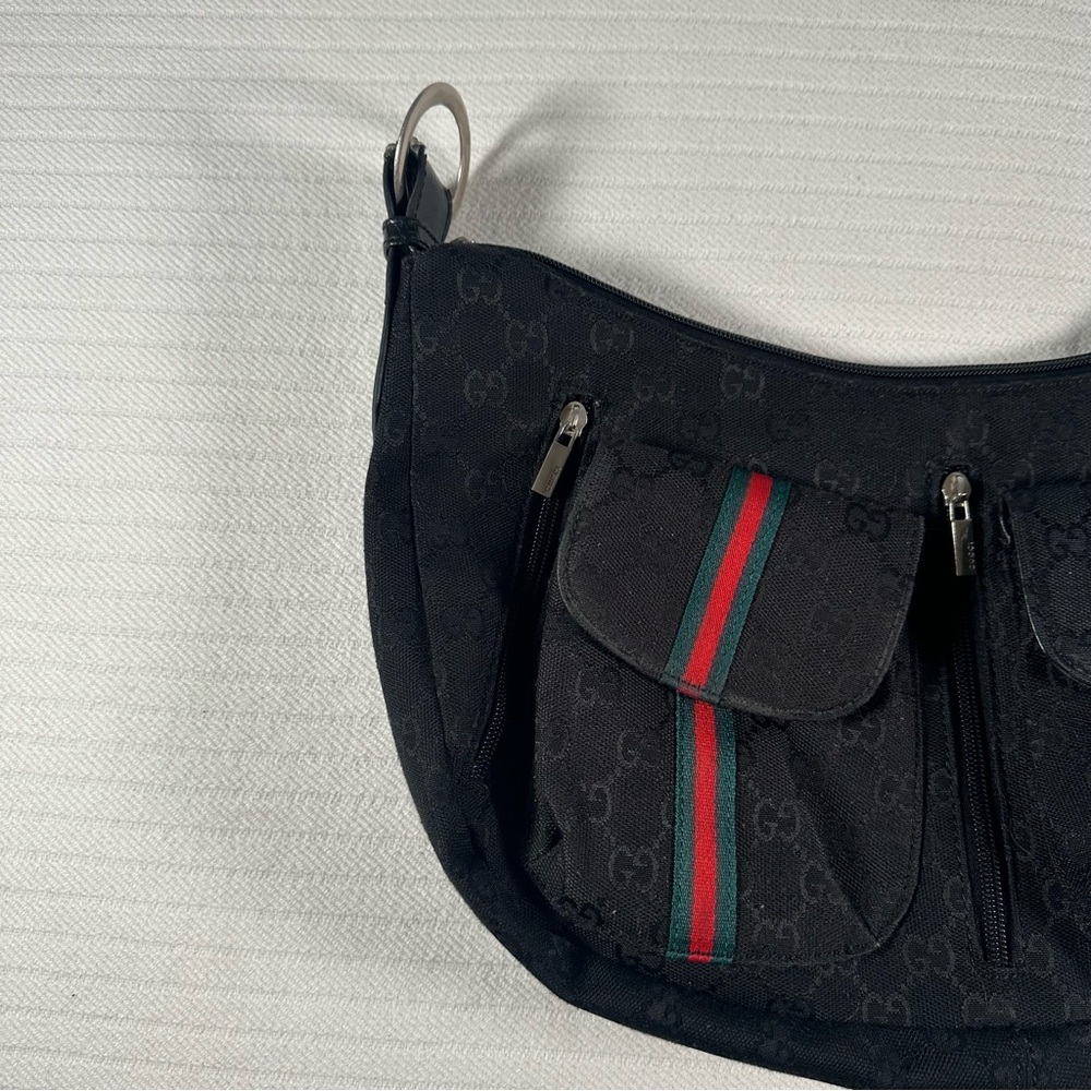 Gucci Black Canvas Hobo with Red and Green Web Stripe - Picture 7 of 16